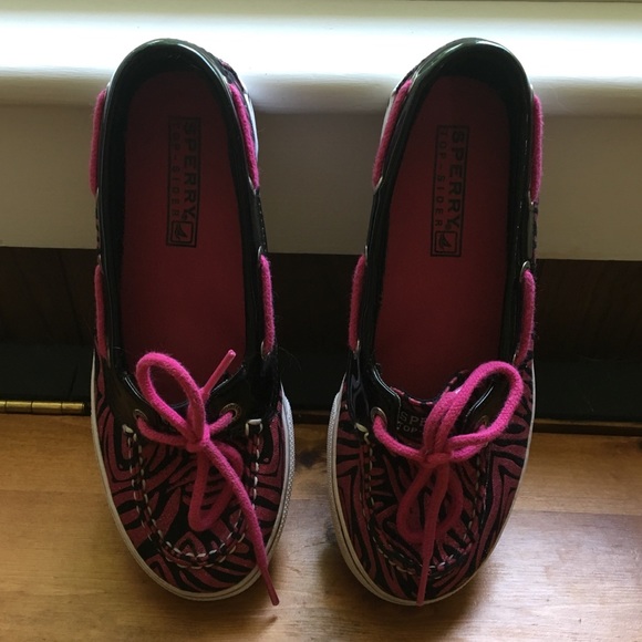 Girls size 2 Sperry Topsiders flats w/zebra print - Picture 3 of 8